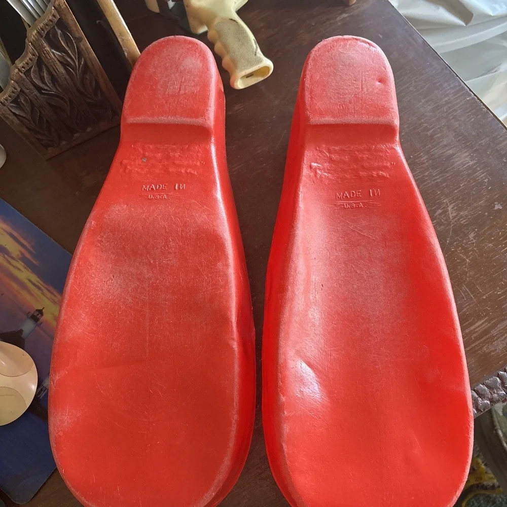 VINTAGE 1978 RUBIE'S RED PLASTIC CLOWN SHOES #741 MADE IN USA 16